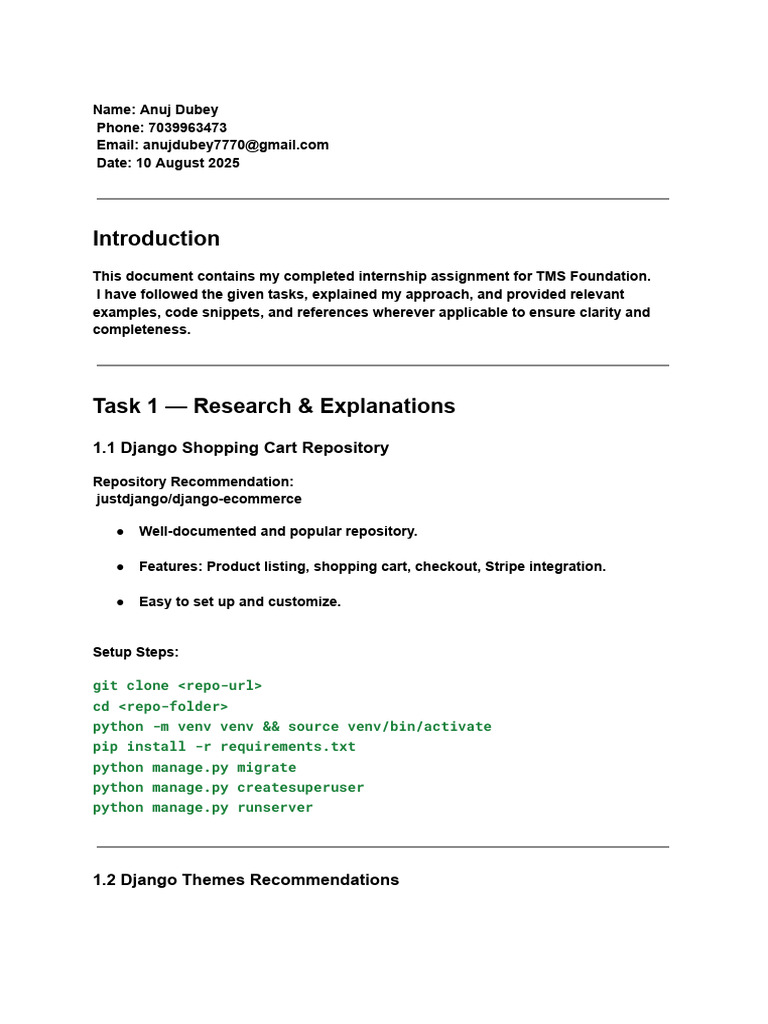 Internship Assignment - TMS Foundation | PDF | Software Engineering ...