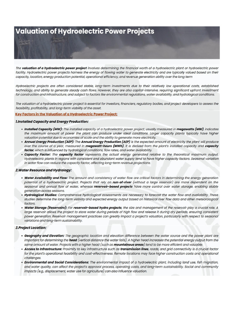 Key Factors - Valuation of Hydroelectric Power Project | PDF