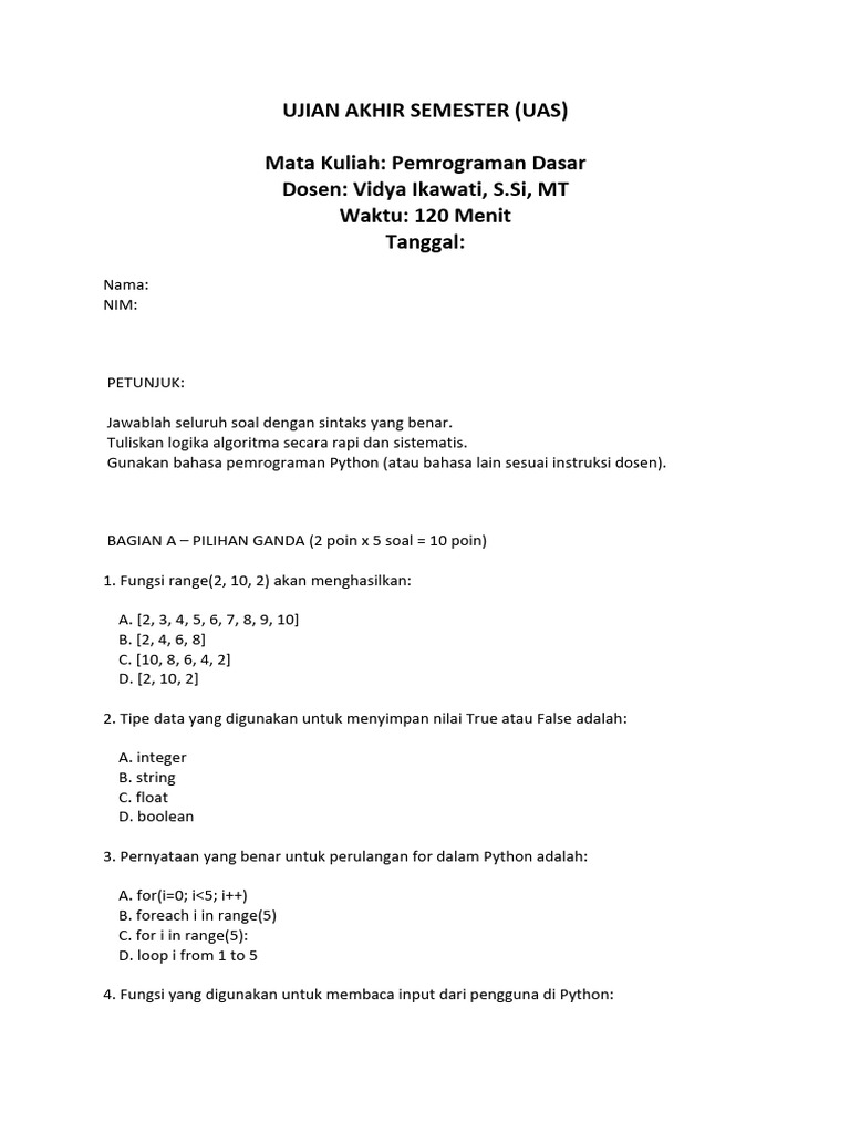 UAS Pemrograman Dasar Python 2023 | PDF