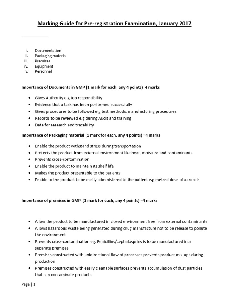 Pre-registration Exam Marking Guide 2017 | PDF | Pharmaceutical ...