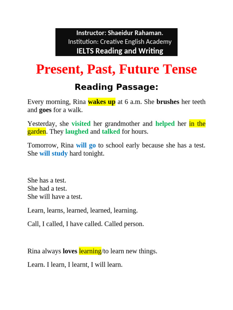 IELTS Tenses: Reading & Writing Guide | PDF | Grammatical Tense | Syntax
