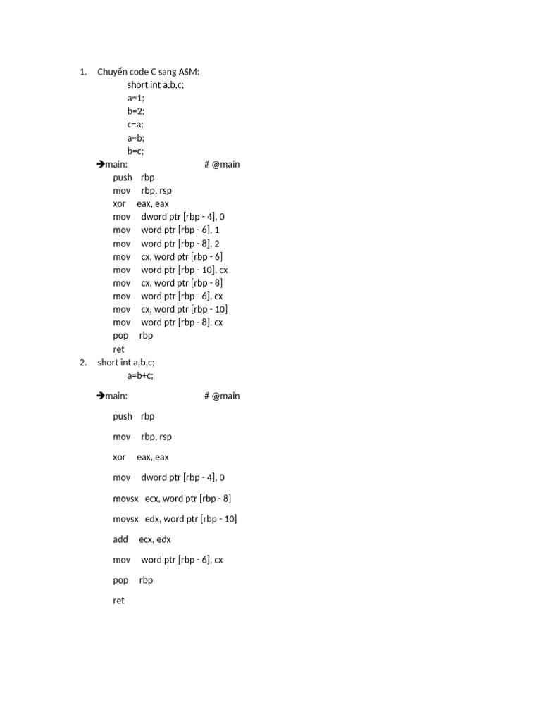 C to ASM Code Conversion Examples | PDF