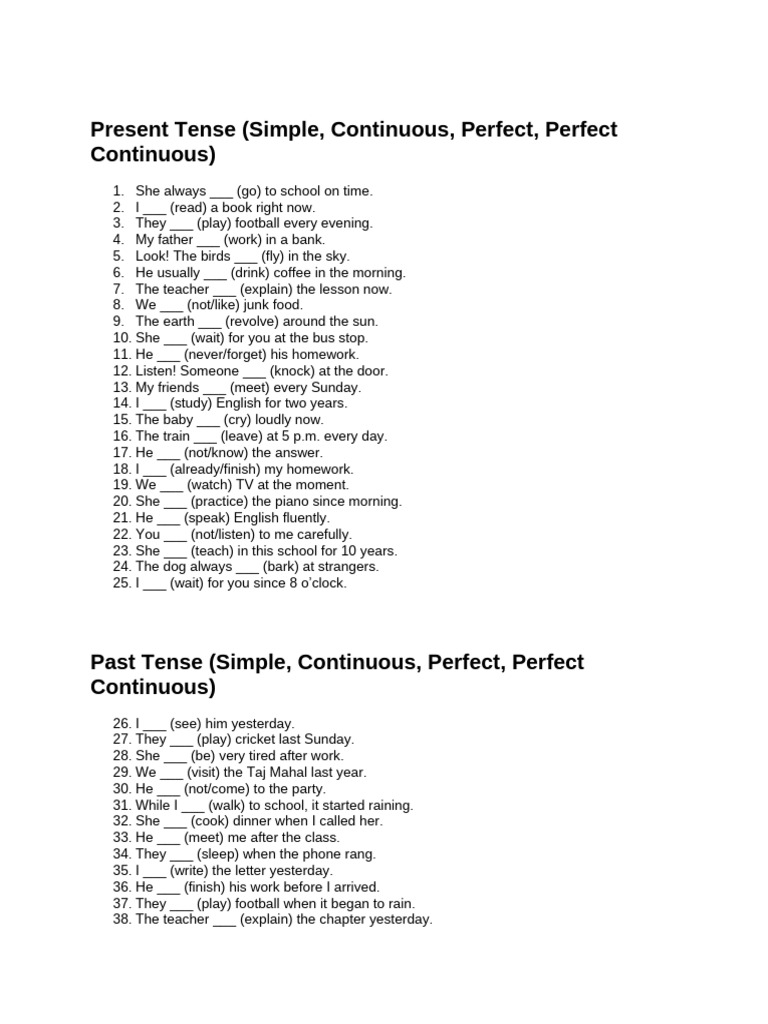 Tense Miscellaneous Exercise | PDF