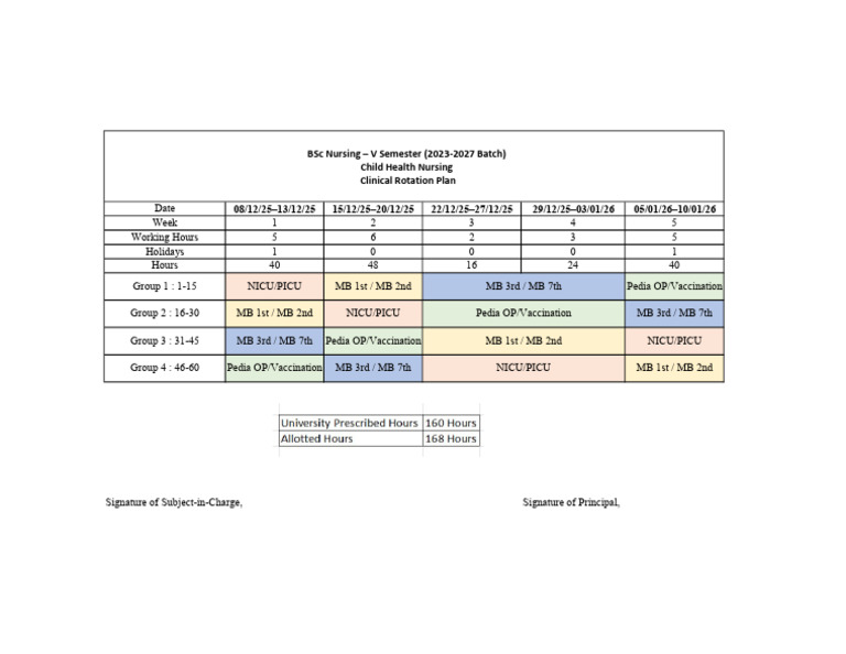 Child Health Nursing Rotation Schedule | PDF