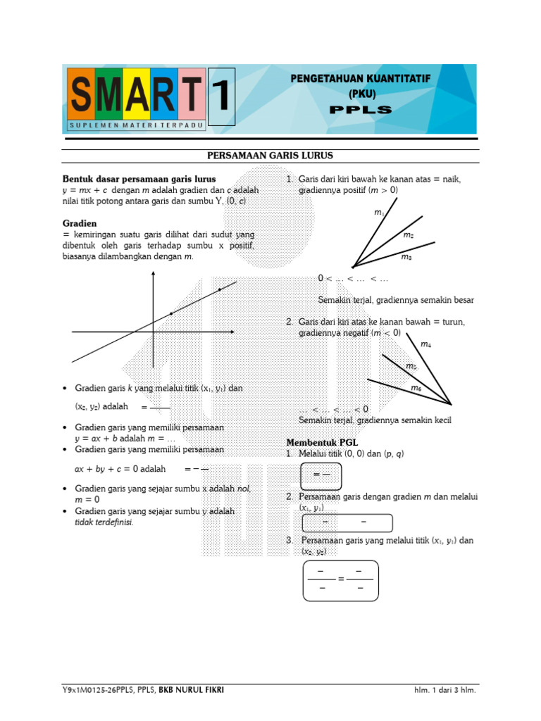 SMART01 PKU PPLS S12526 Persamaan Garis Lurus | PDF