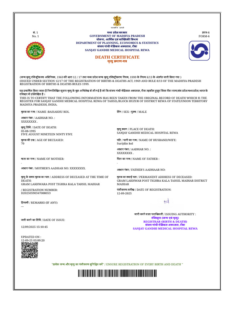 Baisakhu Kol Death Certificate | PDF