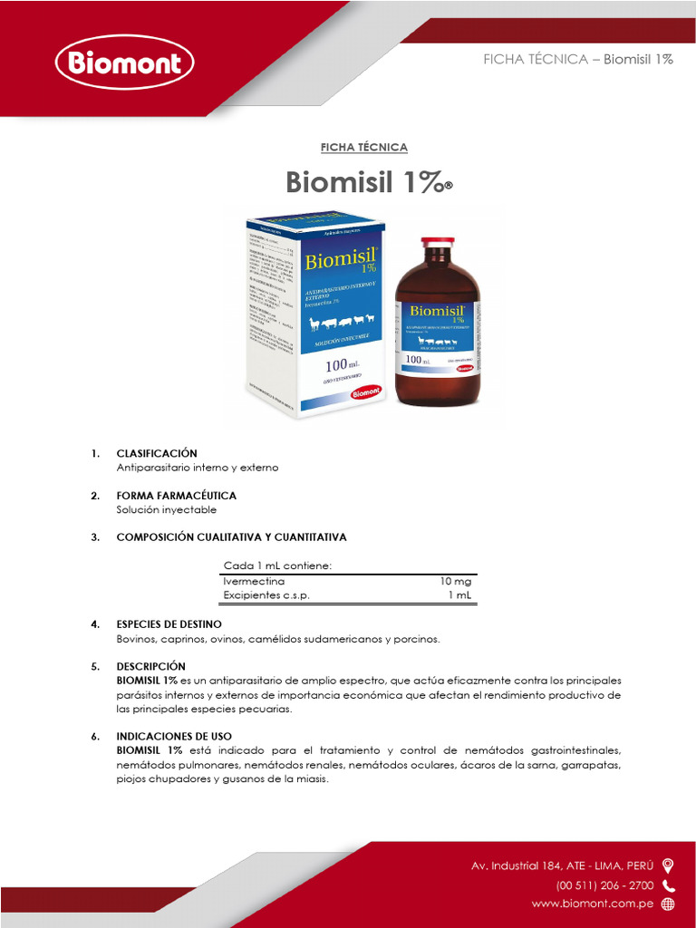 FT Biomisil 1 | PDF | Medicamentos con receta | Inyección (medicina)