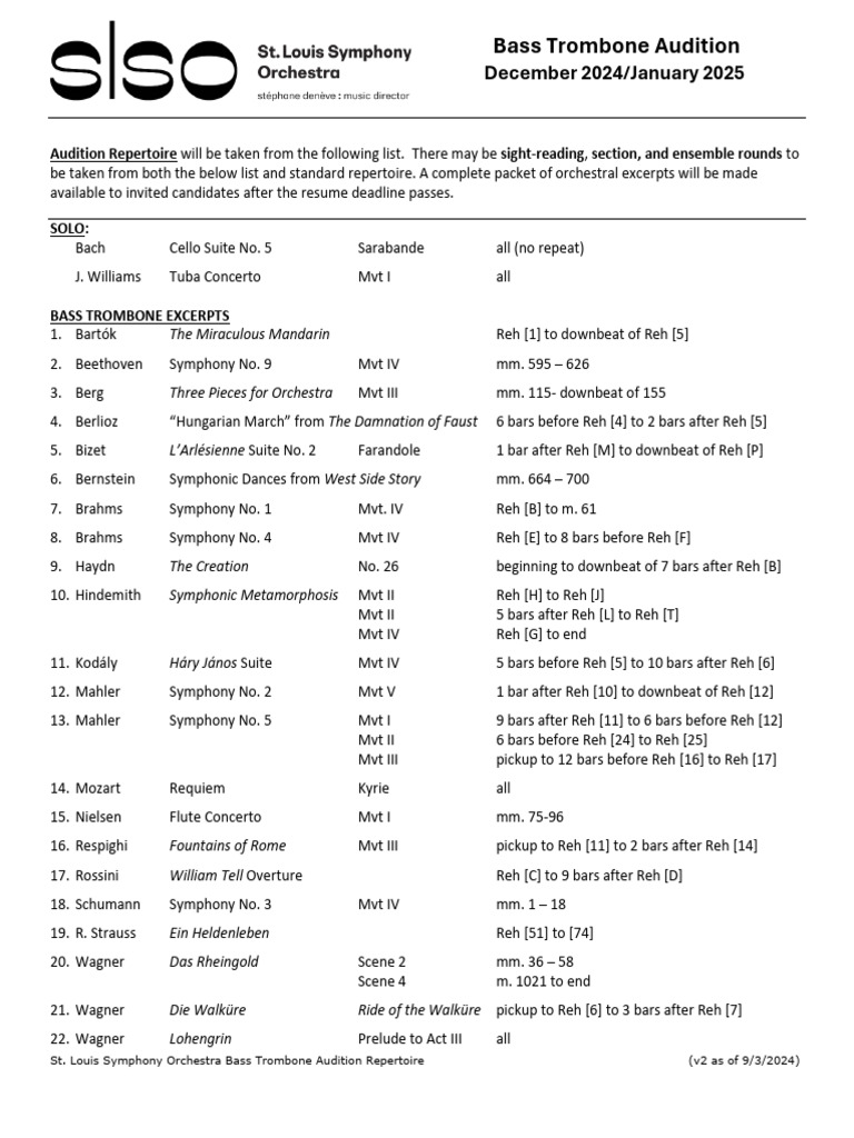 St. Louis Symphony Bass Trombone Audition | PDF | Symphony | Orchestras