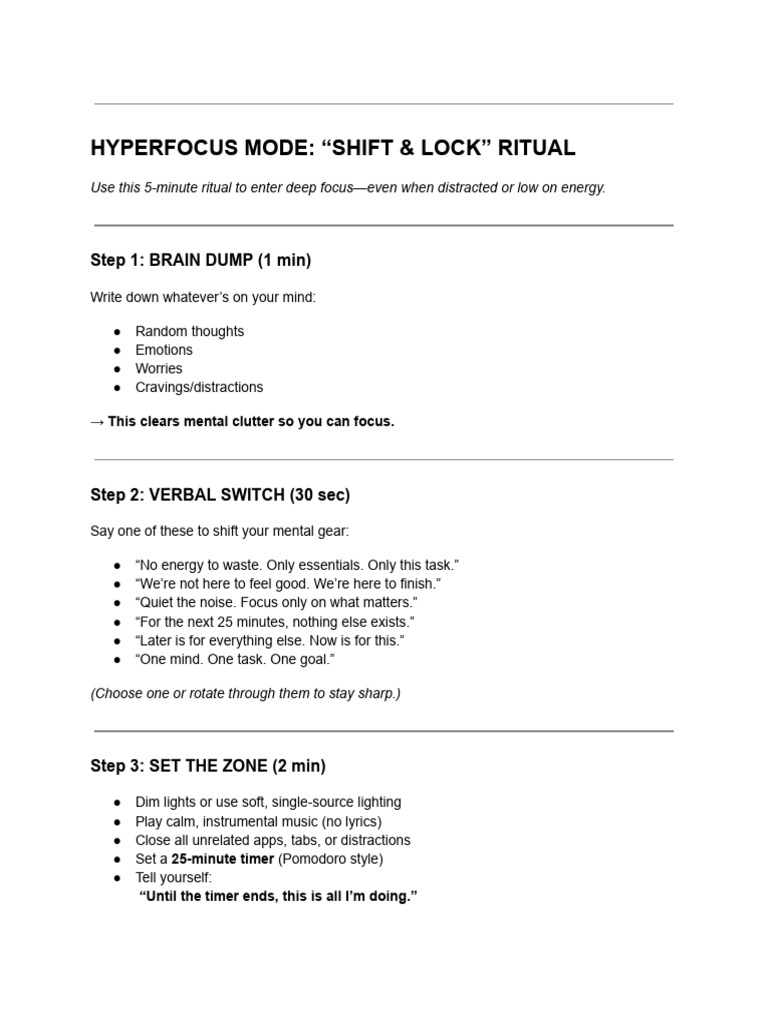 Hyperfocus Mode: Shift & Lock Ritual | PDF