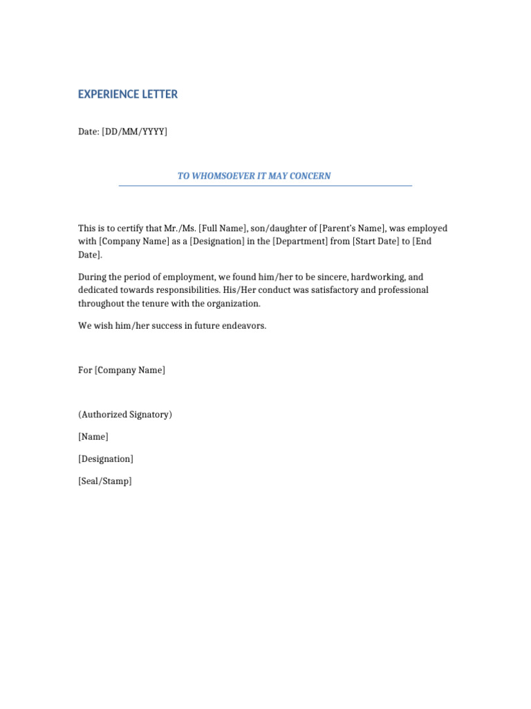 Experience Letter Template | PDF
