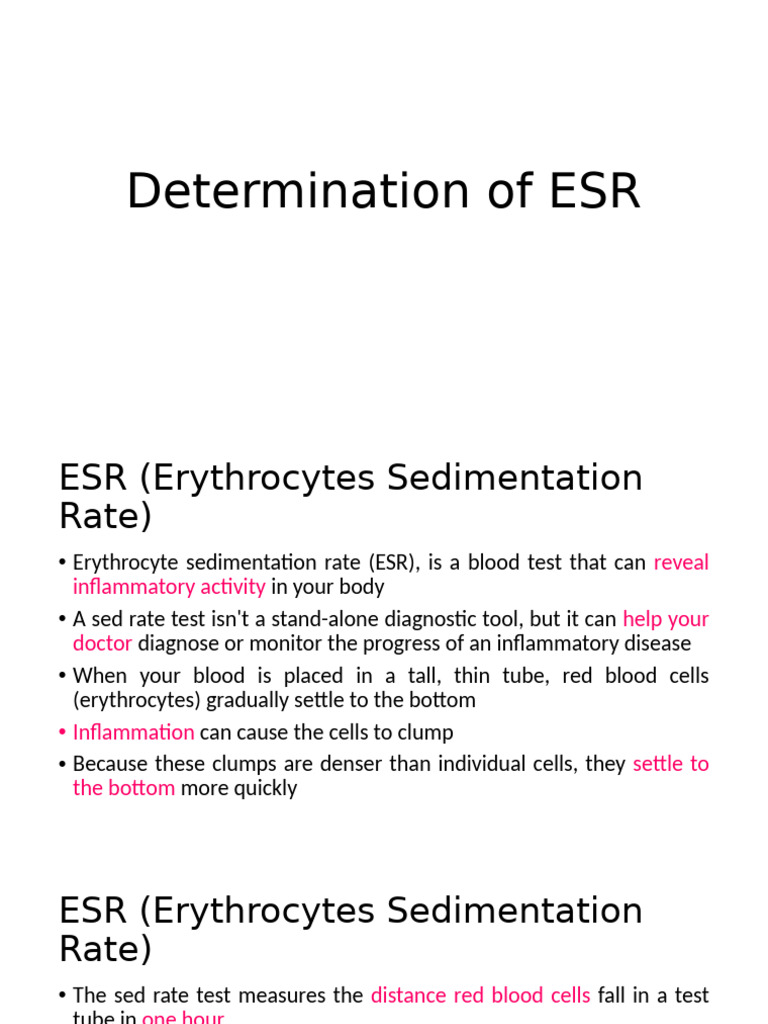 ESR Test: Methods and Applications | PDF | Tissue (Biology) | Medicine