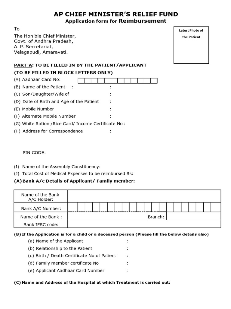 AP Chief Minister Relief Fund Application | PDF | Patient | Hospital