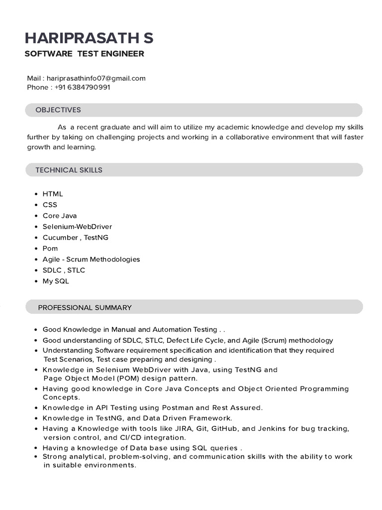 Hariprasath Fresher Resume Final | PDF | Software Development Process ...