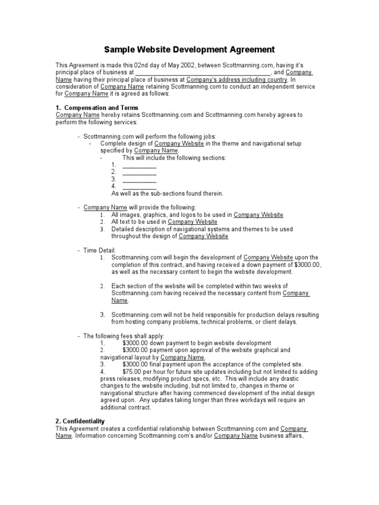 Sample Website Development Agreement: 1. Compensation and Terms ...