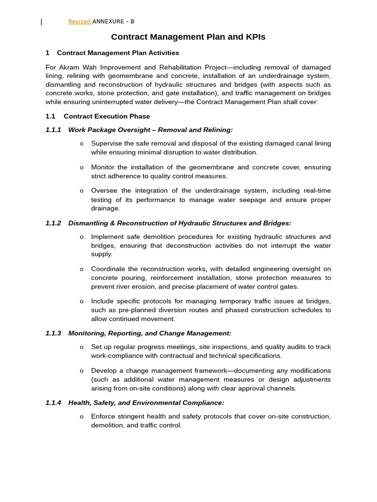 Contract Management Plan for Water Project | PDF | Performance ...
