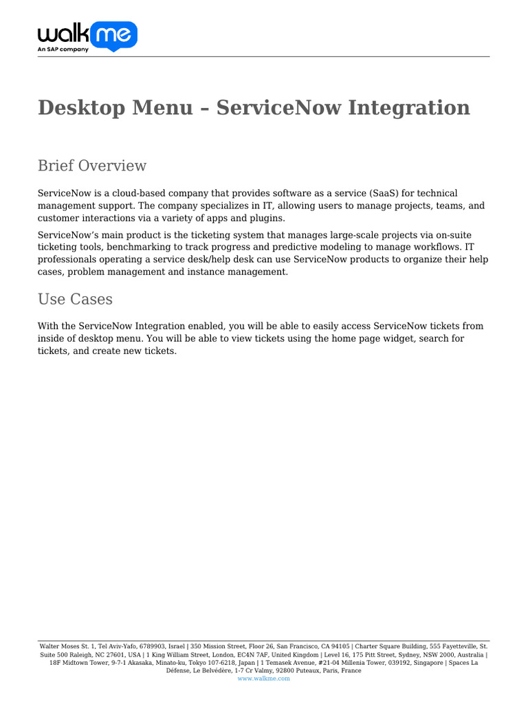 WalkMe - Desktop Menu - ServiceNow Integration | PDF | Software | Computing