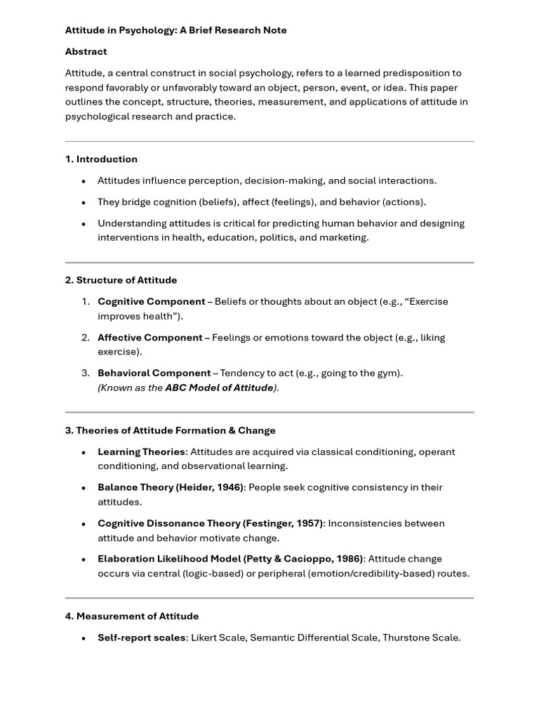 Attitude in Psychology - Research | PDF | Attitude (Psychology ...