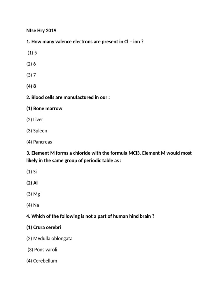 Science Test 100 Questions 6 NTSE Hry | PDF