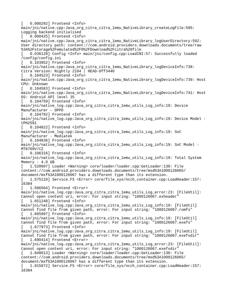 Citra Emulator Log Analysis on Android | PDF | Computing | Software