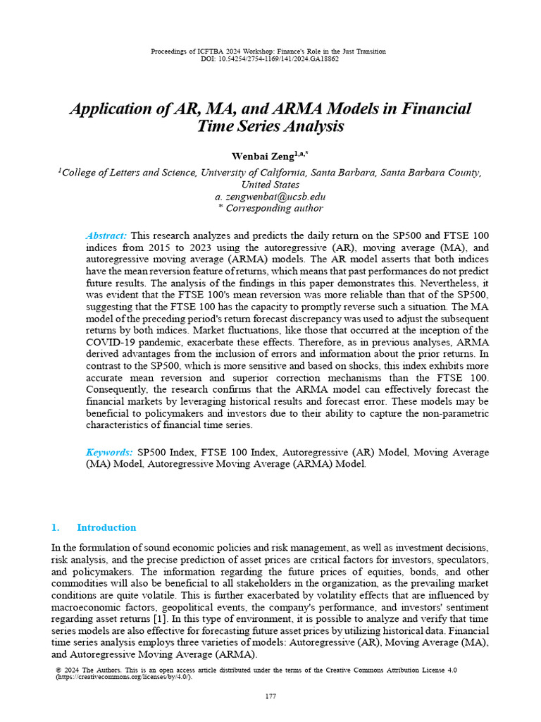 AR, MA, ARMA Models in Financial Forecasting | PDF | Coefficient Of ...