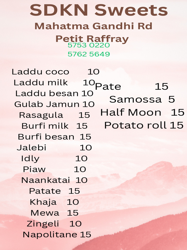 SDKN Sweets Menu and Prices | PDF