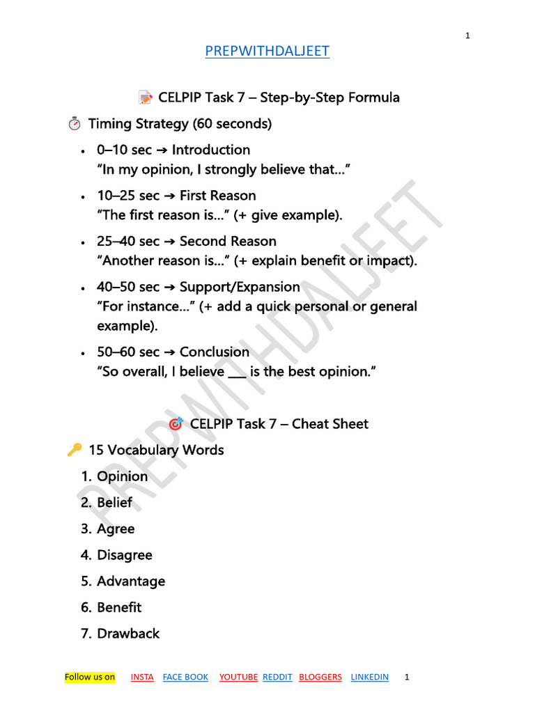 CELPIP Task 7 Speaking Guide | PDF