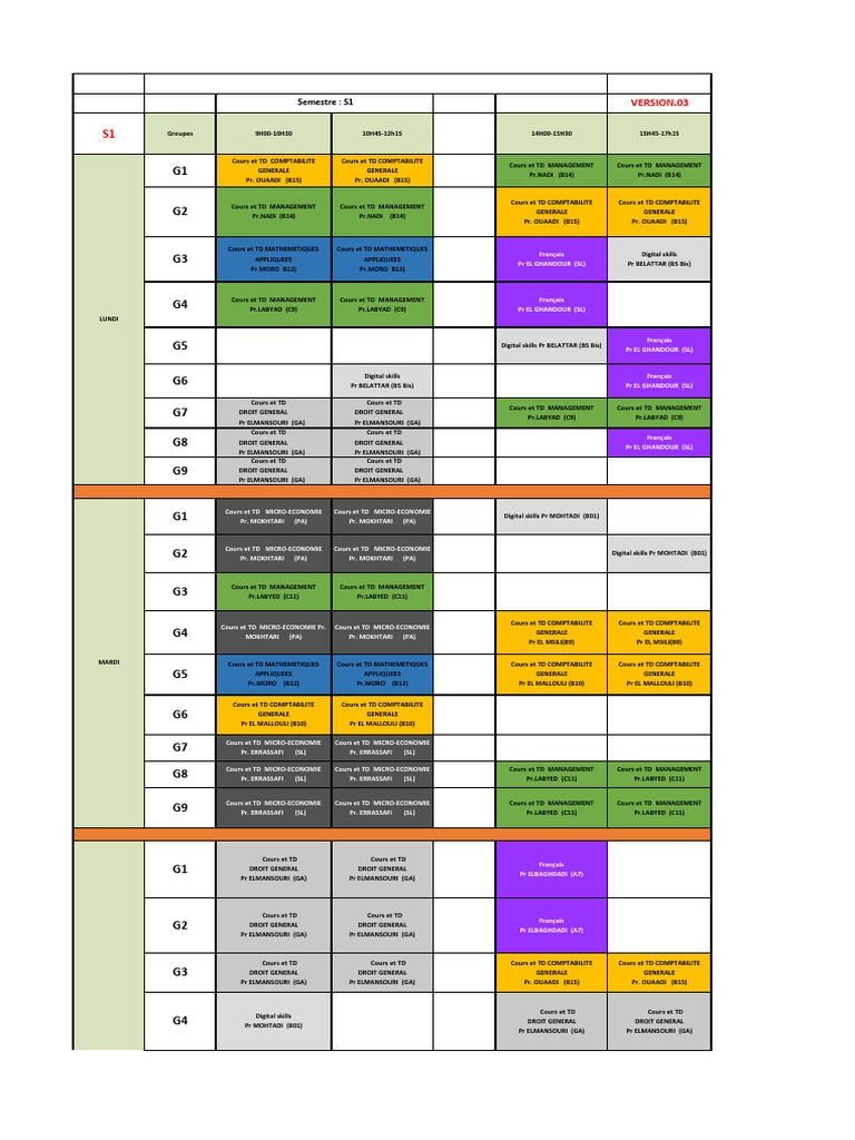 Emploi du temps S1 ENCG Settat 2025-2026 | PDF