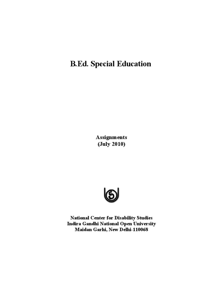 B.Ed. Special Education Assignments (July 2010) PDF Intellectual