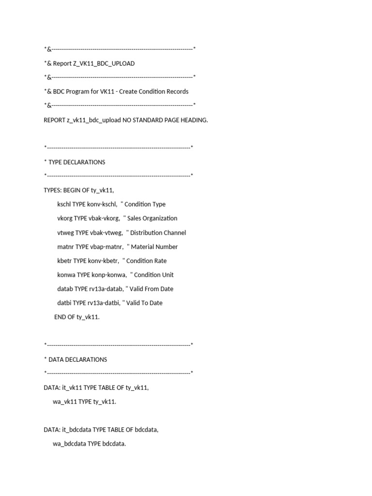 BDC Report Using Excel Upload - Session & Call Transaction Method | PDF ...