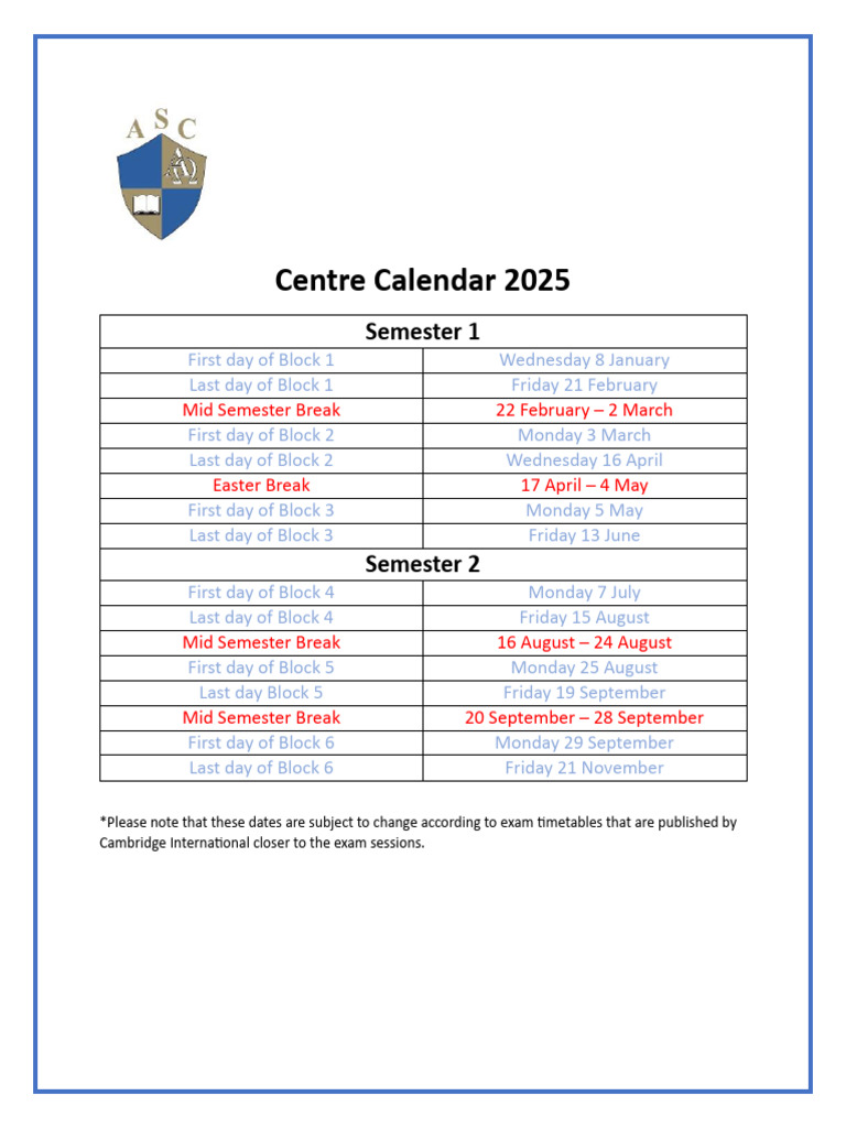 NUS 2025 Academic Calendar | PDF