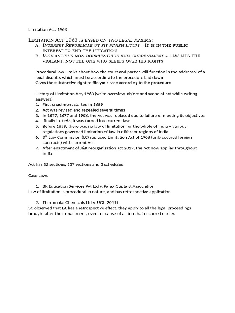 Overview of Limitation Act 1963 | PDF