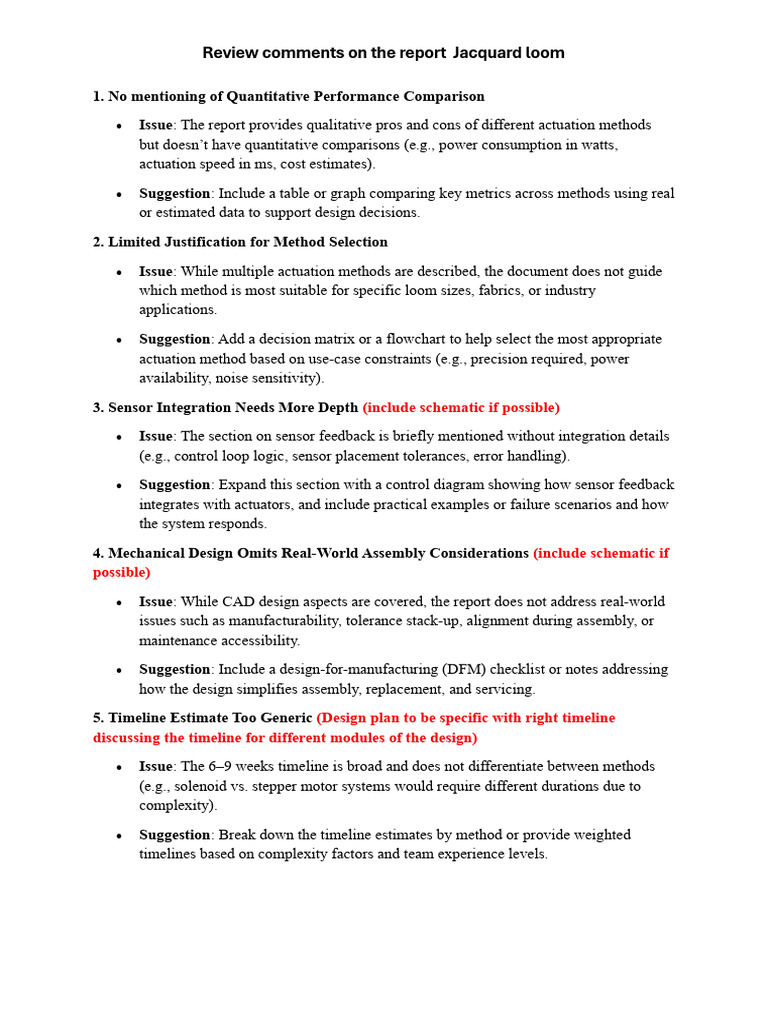 Review Comments On The Report Jacquard Loom | PDF | Actuator | Complexity