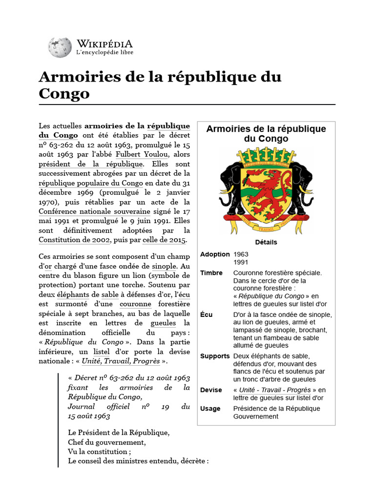 Armoiries de la République du Congo | PDF | Héraldique