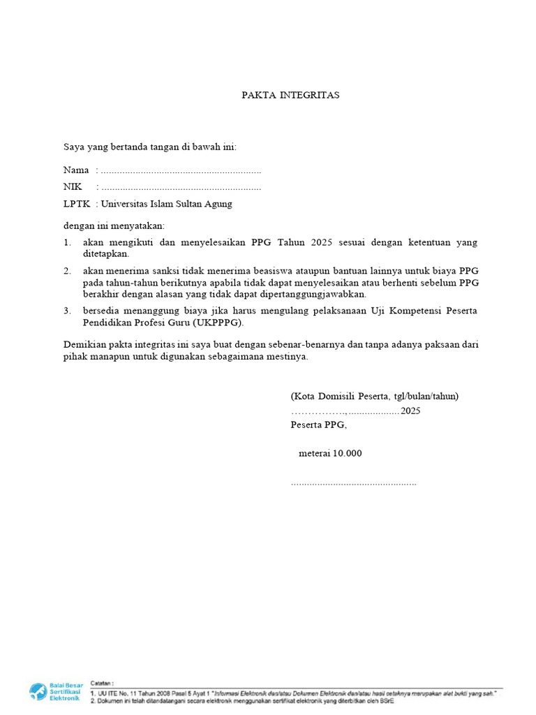 Format Pakta Integritas (2) | PDF