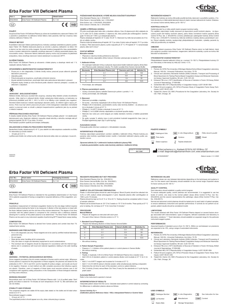 EHL00033 Erba Factor VIII Deficient Plasma - D-UKYynwoSE7 | PDF