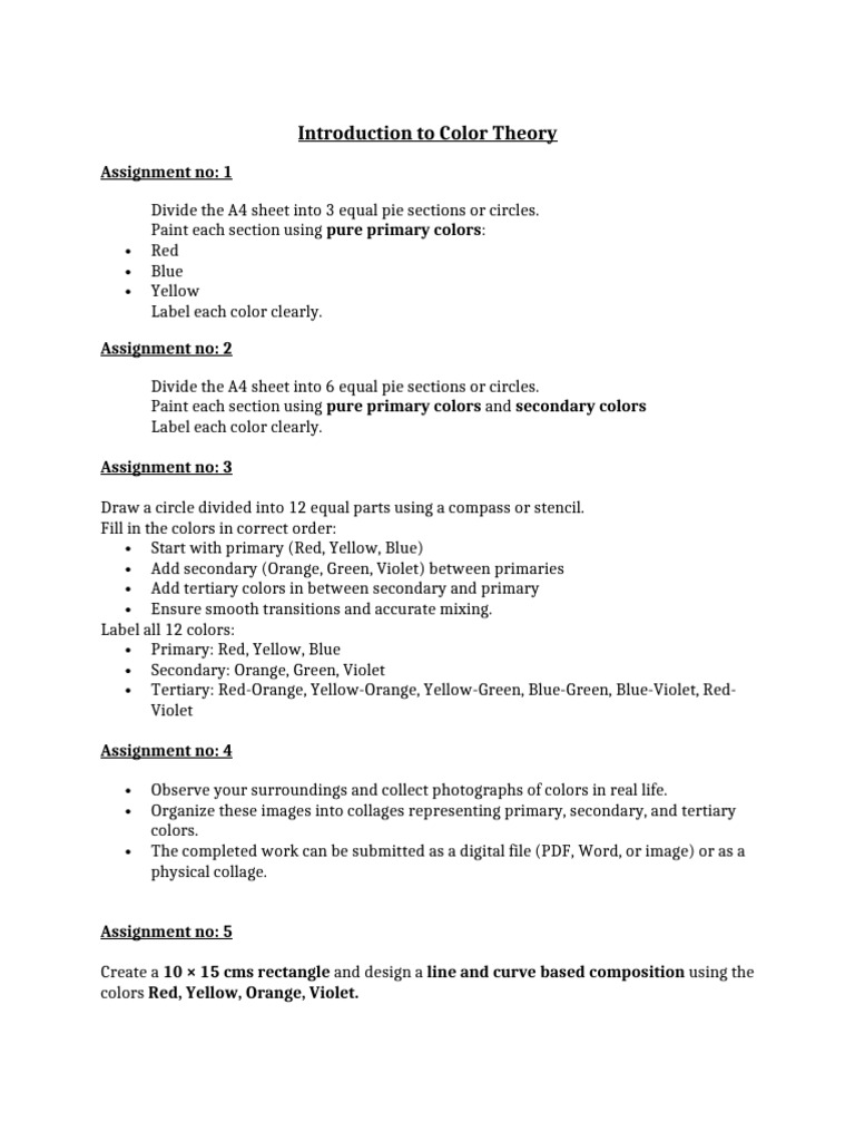 Color Theory Assignments Guide | PDF
