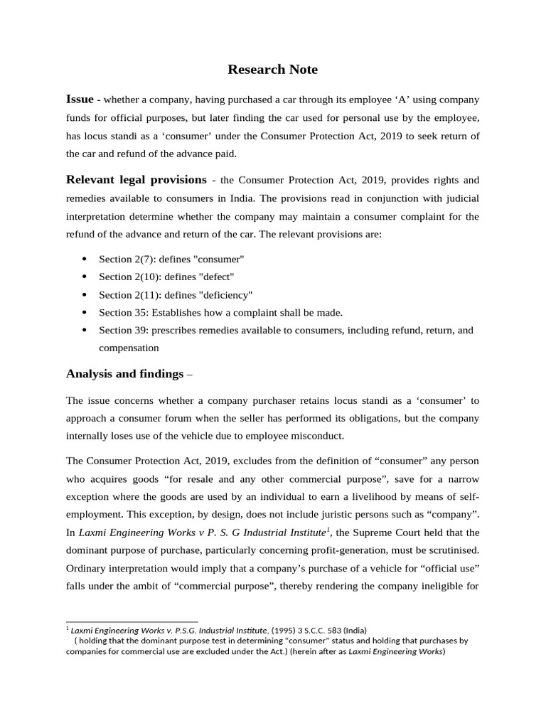 Research Note - Consumer Protection Act | PDF | Consumer Protection ...