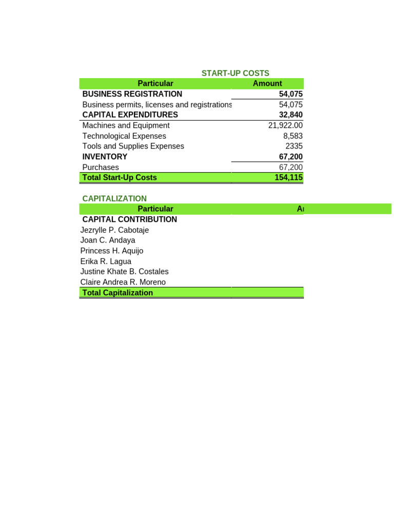 Start-Up Costs and Capitalization Breakdown | PDF | Expense | Equity ...