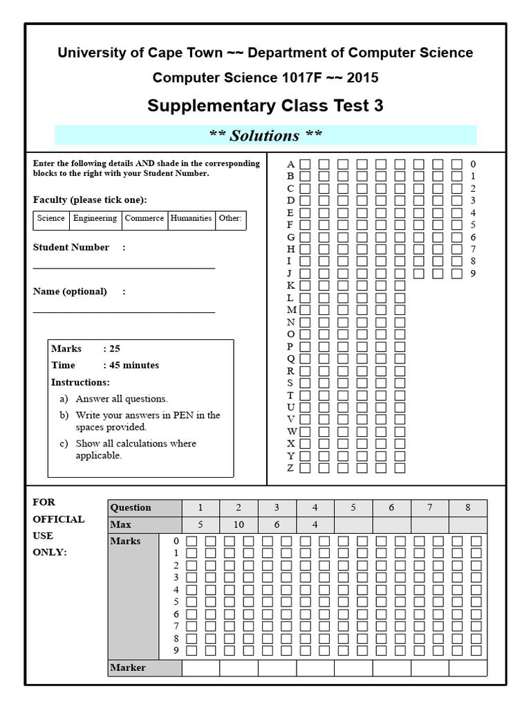 UCT Computer Science Test Solutions 2015 | PDF | Computer Programming ...
