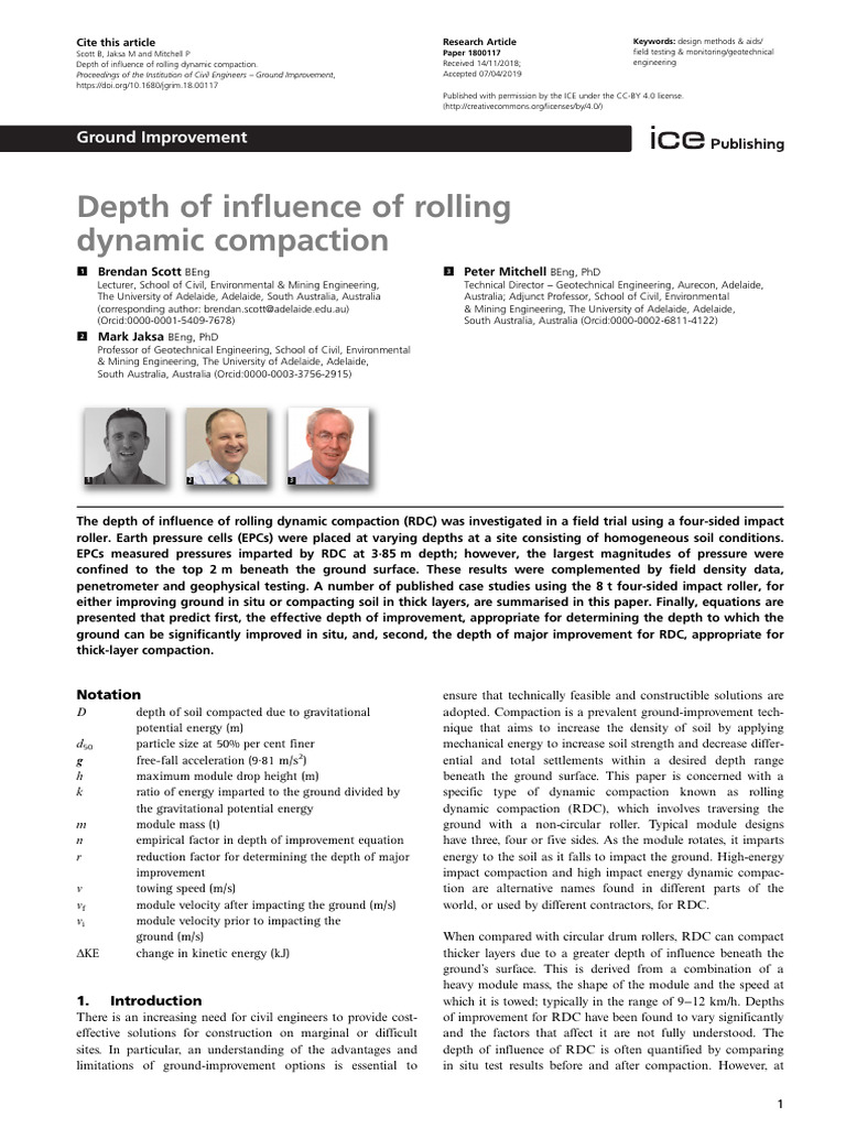 Depth of Influence in Rolling Dynamic Compaction | PDF | Soil | Natural ...
