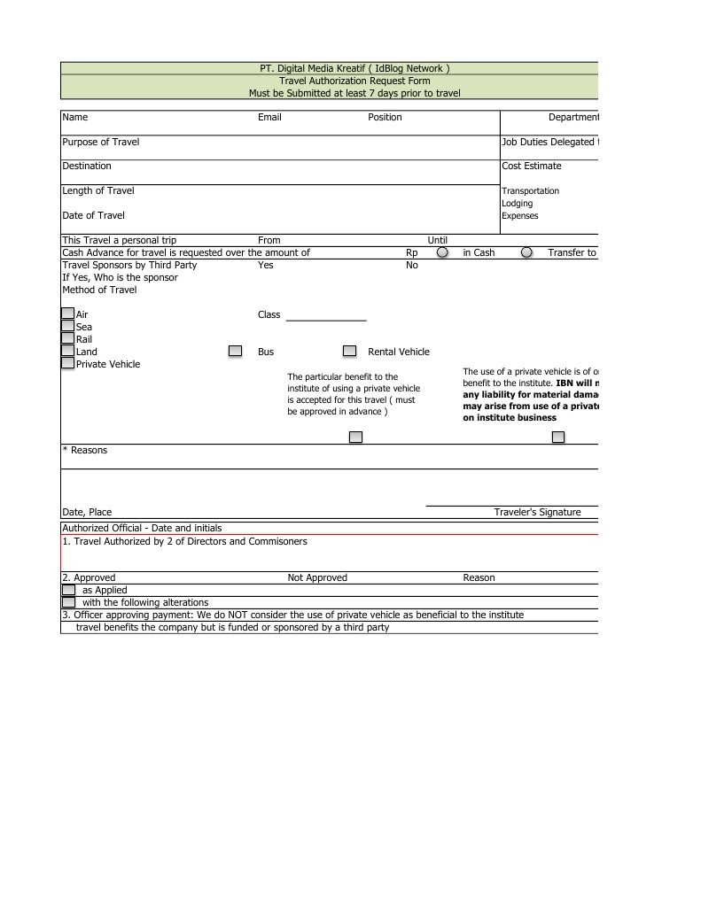 Travel Authorization Request Form | PDF