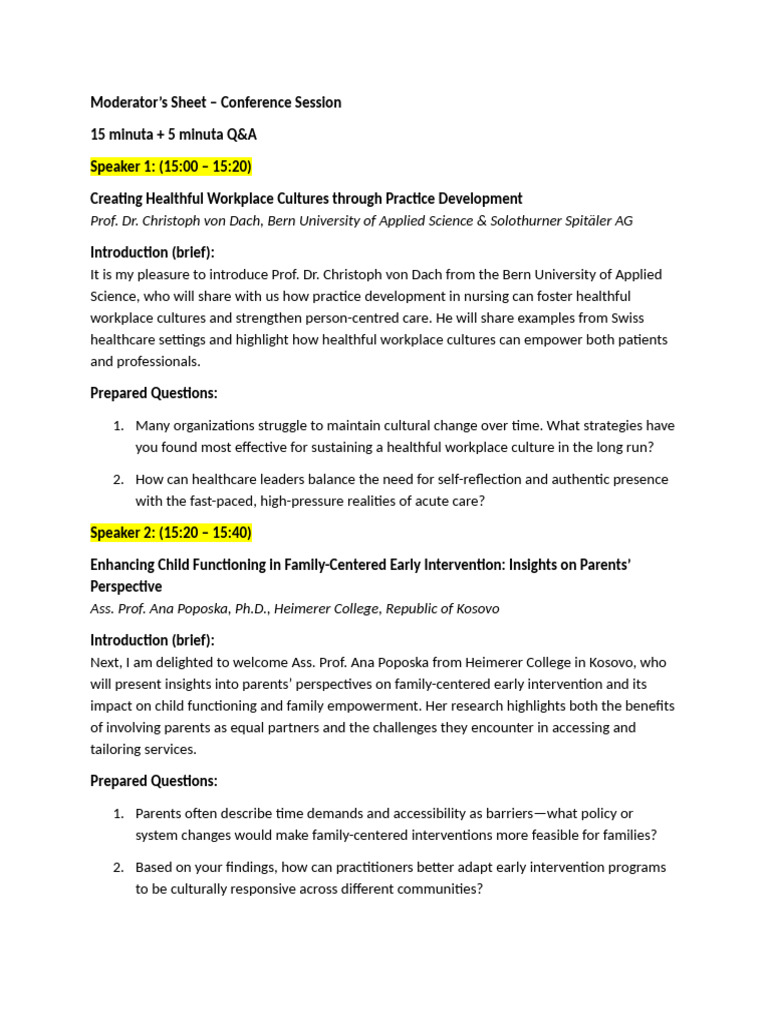 Moderator Sheet | PDF | Gestalt Therapy | Health Care