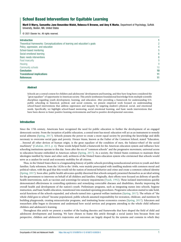 Equitable School Interventions Overview | PDF | Mentorship | Learning