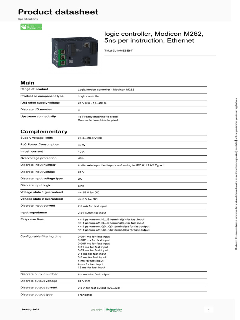 Schneider Electric Modicon-M262 TM262L10MESE8T | PDF | Programmable ...