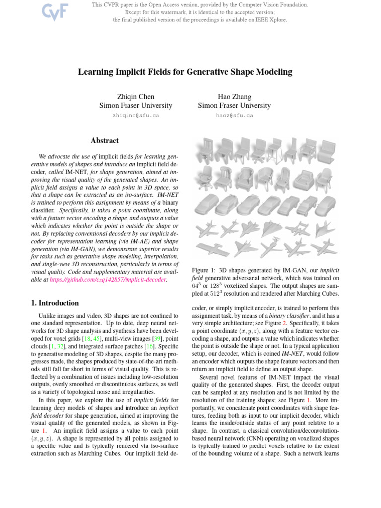 Implicit Fields for Shape Generation | PDF | Voxel | 2 D Computer Graphics