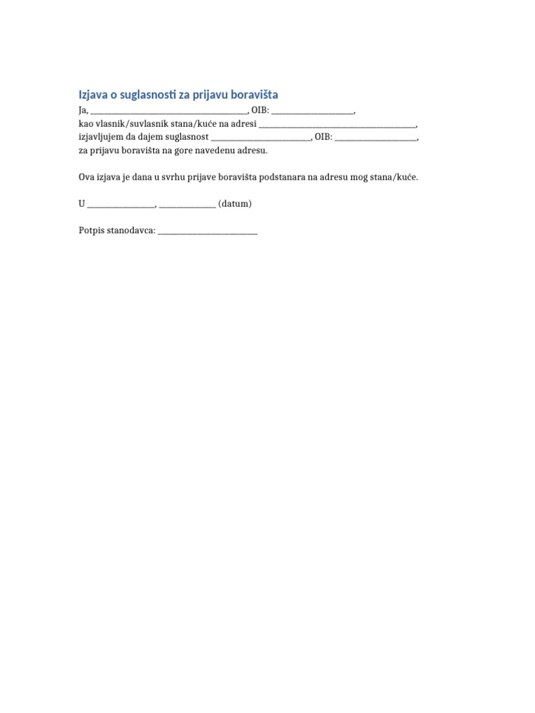 Izjava Suglasnosti Prijava Boravista | PDF