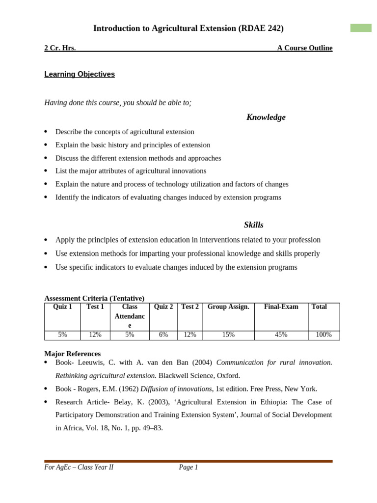 Agricultural Extension Course Overview | PDF | Innovation | Cognition