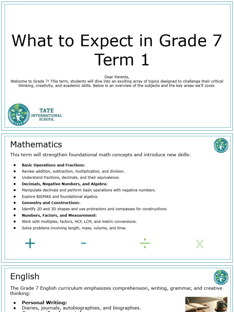 Term 1 Overview - Grade 7 | PDF | Mathematics | English Language