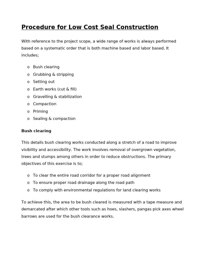 Low-Cost Road Seal Construction Guide | PDF | Road | Soil
