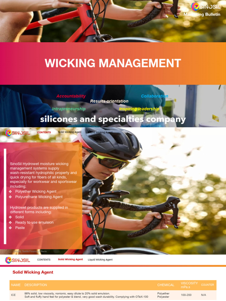 SinoSIL Wicking Agents Overview | PDF | Textiles | Polyester